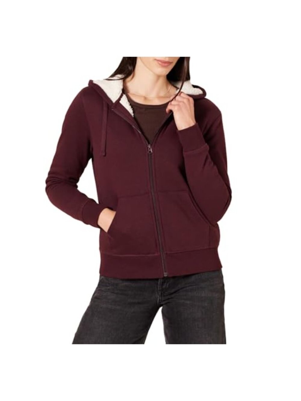 Sherpa Lined Full Zip Hoodie Fleece Regular Fit Women's Plus Size
